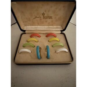 Crown Trifari Interchangeable Color Hoop Clip-On Earrings Convertibles Vintage